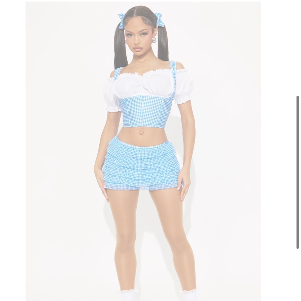 Blue Gingham Crop Top and Skirt Set